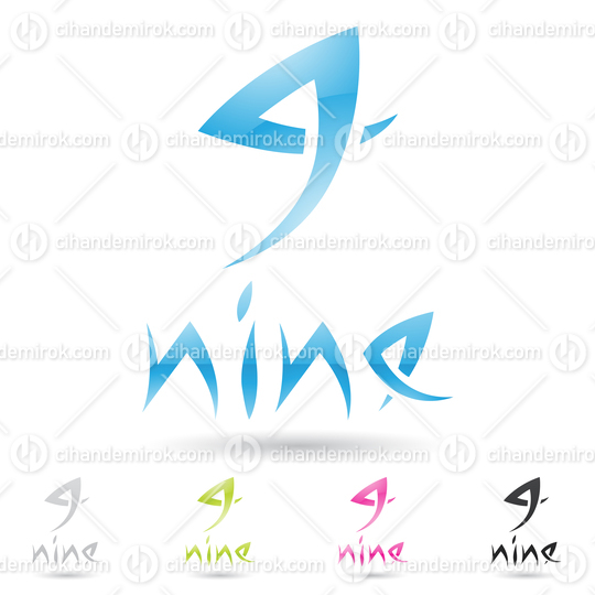 Blue Abstract Glossy Logo Icon of a Spiky Number 9
