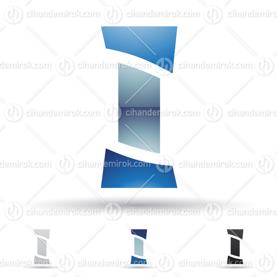 Blue Abstract Glossy Logo Icon of Column Like Letter I