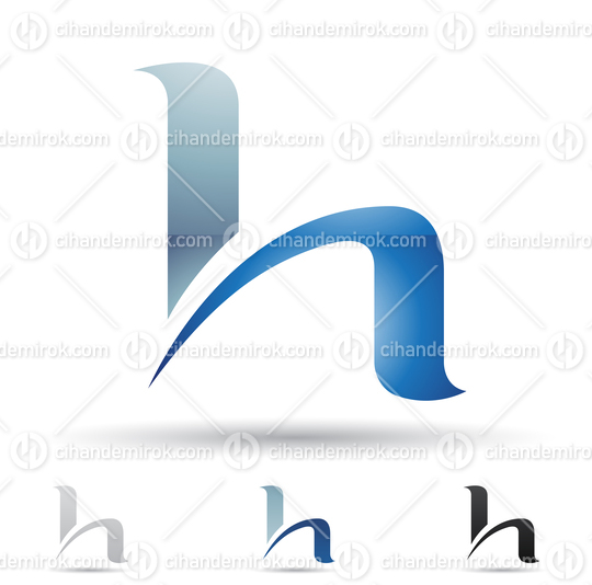 Blue Abstract Glossy Logo Icon of Letter H with Slim Curvy Spikes