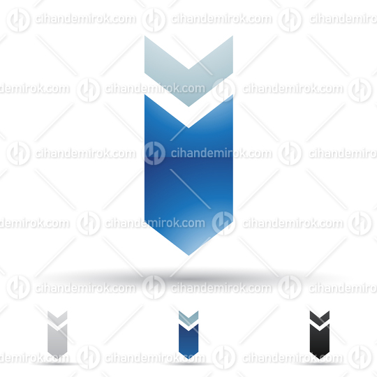 Blue Abstract Glossy Logo Icon of Letter I with a Downwards Arrow 