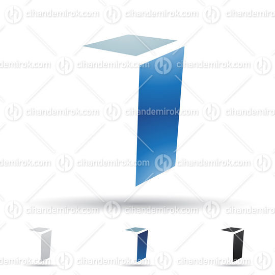 Blue Abstract Glossy Logo Icon of Letter I with a Folded Dot