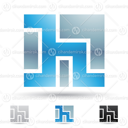 Blue Abstract Glossy Logo Icon of Maze Like Square Letter H