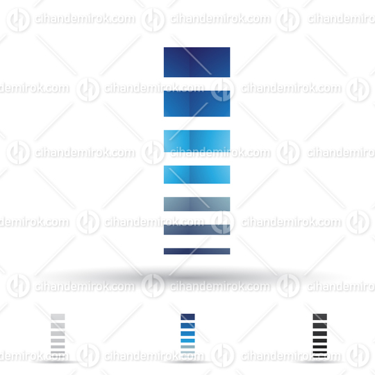 Blue Abstract Glossy Logo Icon of Rectangular Letter I with Horizontal Stripes