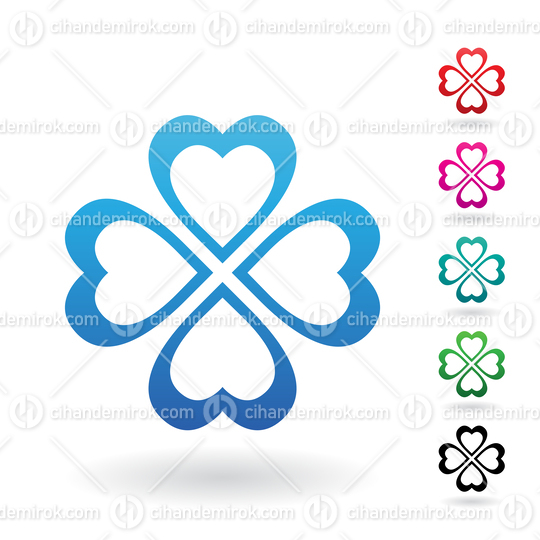 Blue Abstract Icon of Heart Shaped Four Leaf Clover