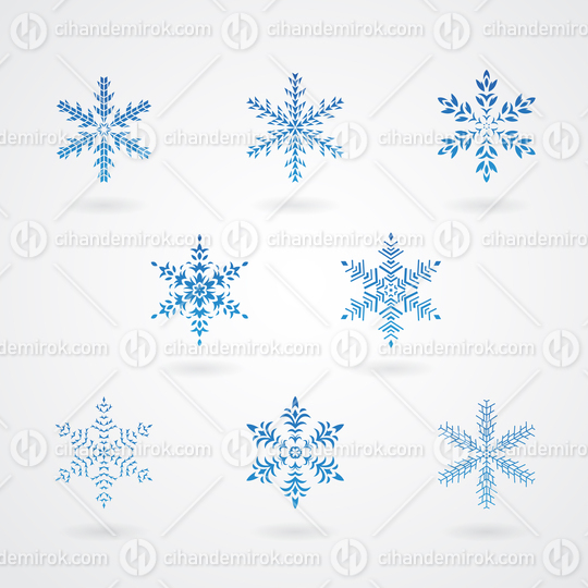 Blue Abstract Icons of Snowflake Crystals