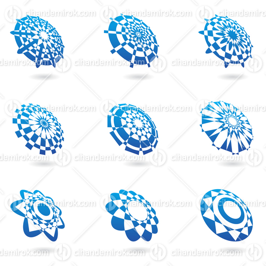 Blue Abstract Lace Shaped Ornamental Icons in Perspective