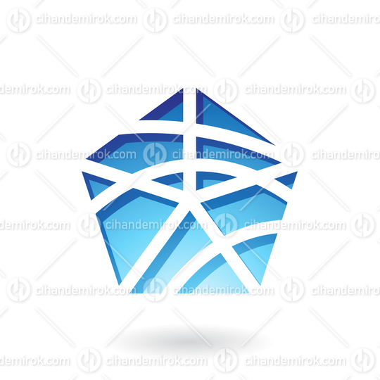 Blue Abstract Pentagon Shape with Curvy Stripes