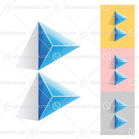 Blue Abstract Pyramid Shaped Letter B Icon with Shadow