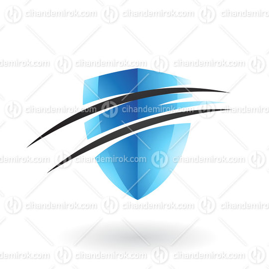 Blue Abstract Shield Split by Two Black Swooshing Lines