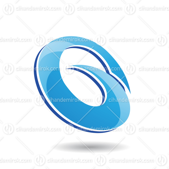 Blue Abstract Spiky Layered Oval Icon for Letter G Q or O