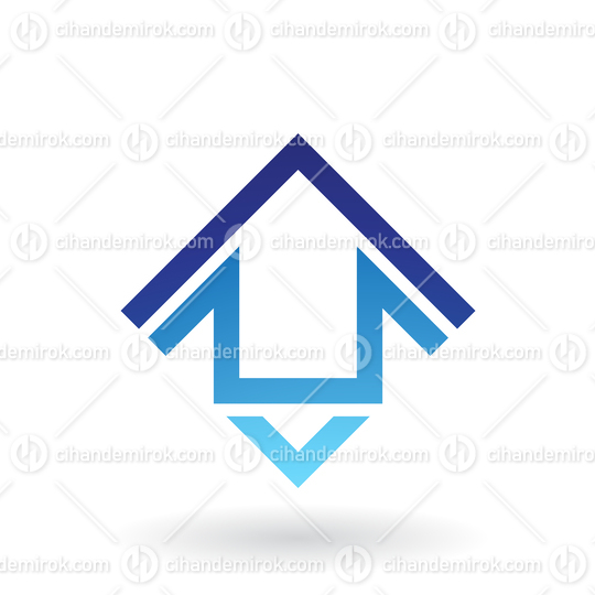 Blue Abstract Square House Shape with Angled Lines