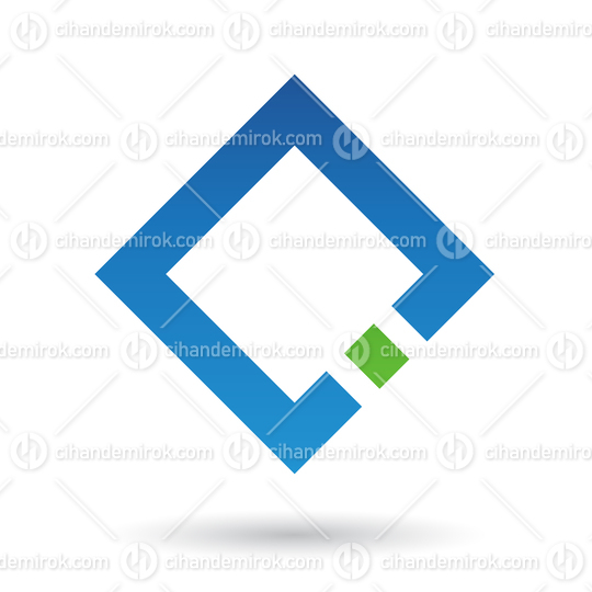 Blue Abstract Square Icon with a Green Dot Shape