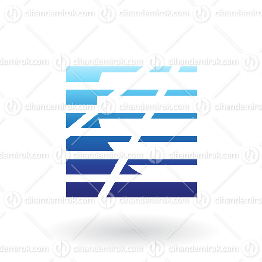 Blue Abstract Square Icon with Stripes and Dashed Lines