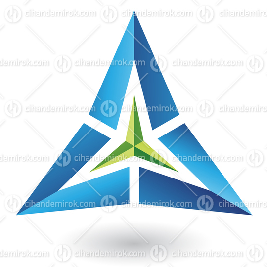 Blue Abstract Triangle Logo Icon with a Green Star in the Center