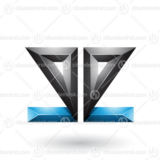 Blue and Black 3d Geometrical Double Sided Embossed Letter E