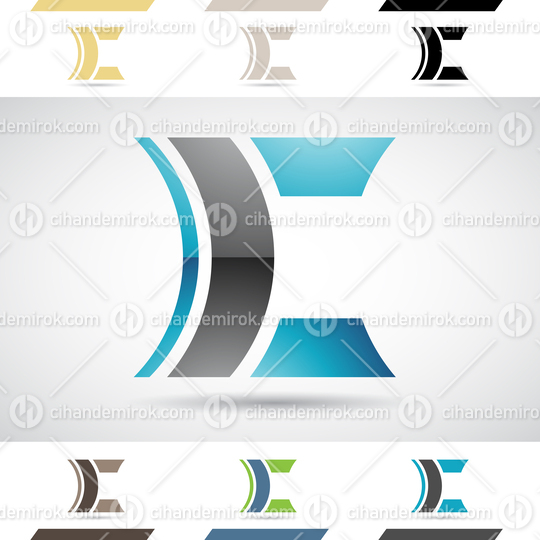 Blue and Black Abstract Glossy Logo Icon of Bowed Letter C