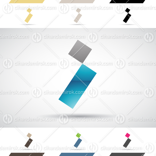Blue and Black Abstract Glossy Logo Icon of Letter I with a Square and Rectangle