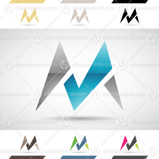 Blue and Black Abstract Glossy Logo Icon of Letter M with Spiky Triangles 