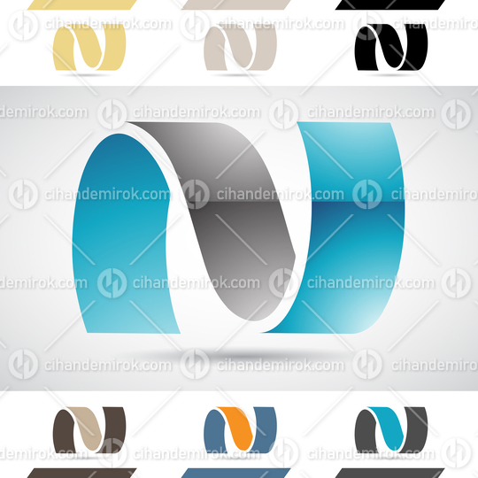 Blue and Black Abstract Glossy Logo Icon of Wavy Letter N