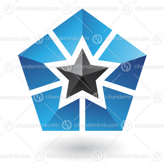 Blue and Black Abstract Pentagon Logo Icon with a Black Star in the Center