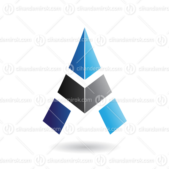 Blue and Black Abstract Pyramidical Tower Shaped Icon for Letter A
