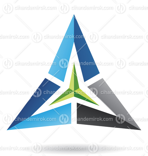Blue and Black Abstract Triangle Logo Icon with a Green Star in the Center