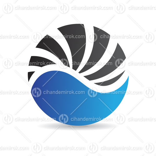 Blue and Black Abstract Wavy Striped Round Logo Icon