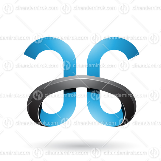 Blue and Black Bold Curvy Letters A and G Vector Illustration