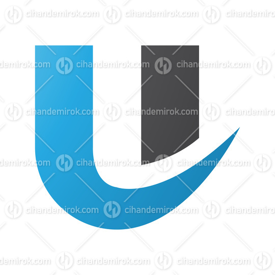 Blue and Black Bold Curvy Shaped Letter U Icon
