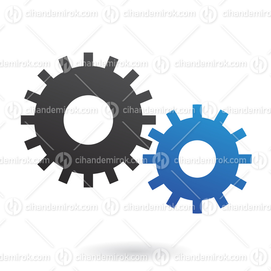 Blue and Black Cogs and Gears Icon