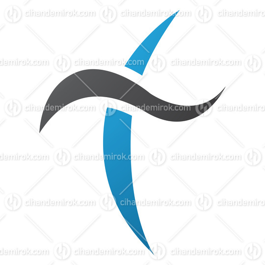 Blue and Black Curvy Sword Shaped Letter T Icon