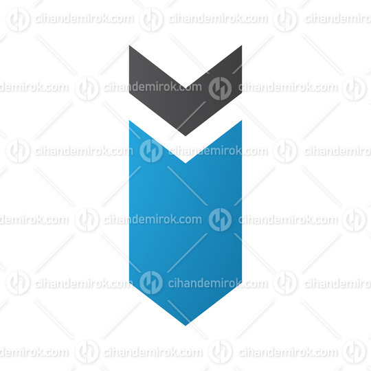 Blue and Black Down Facing Arrow Shaped Letter I Icon