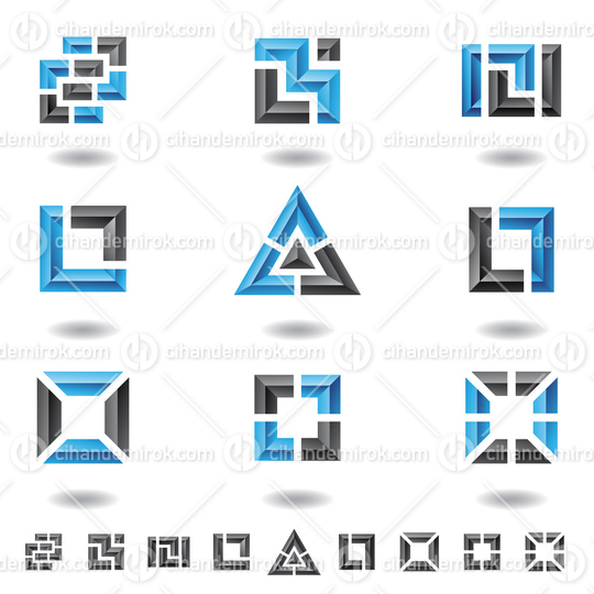 Blue and Black Embossed Square Icons