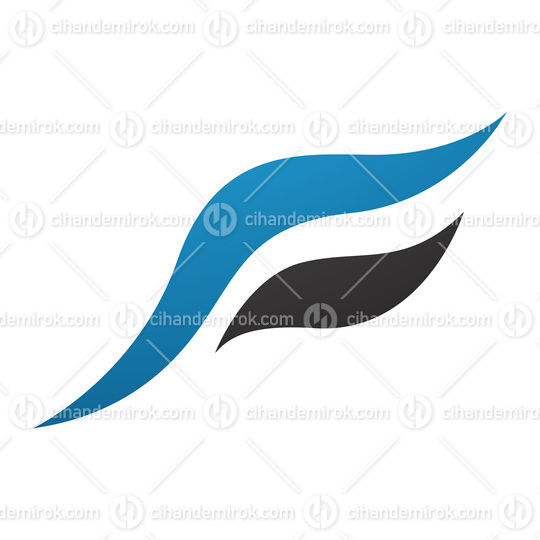 Blue and Black Flying Bird Shaped Letter F Icon