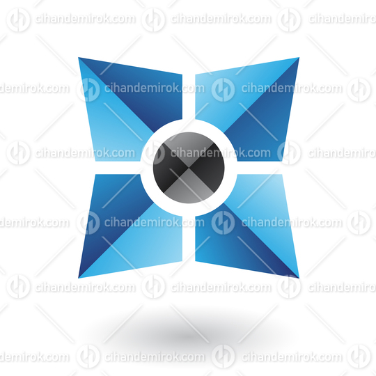 Blue and Black Folded Square Abstract Logo Icon with a Black Round Core