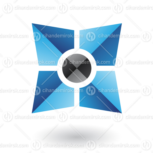 Blue and Black Folded Square Abstract Logo Icon with a Black Round Core