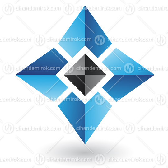 Blue and Black Folded Square Abstract Logo Icon with a Black Square Core