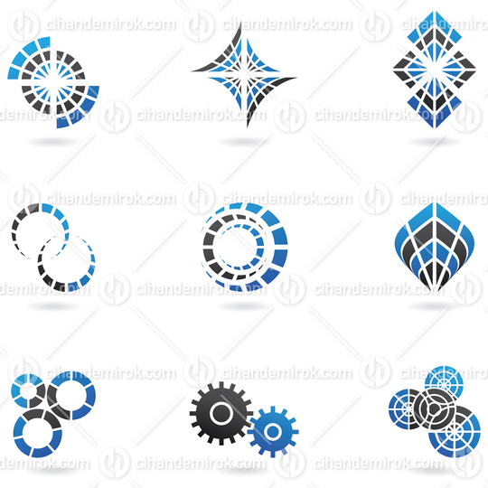 Blue and Black Gear, Cog and Spider Web Icons