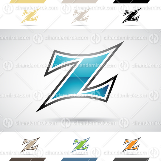 Blue and Black Glossy Abstract Logo Icon of Curved Spiky Letter Z