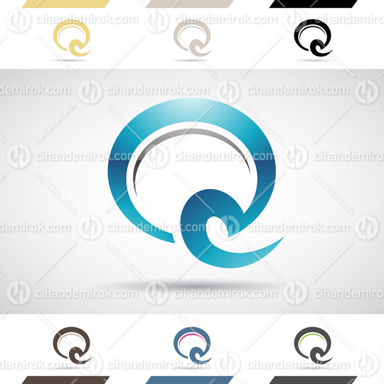 Blue and Black Glossy Abstract Logo Icon of Curvy Letter Q