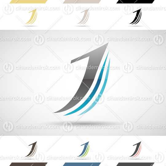 Blue and Black Glossy Abstract Logo Icon of Layered Letter J