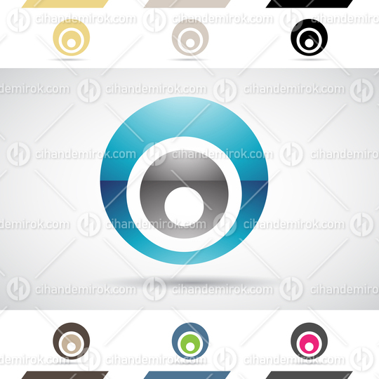 Blue and Black Glossy Abstract Logo Icon of Letter O with Dual Circles 