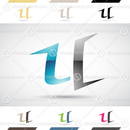 Blue and Black Glossy Abstract Logo Icon of Spiky Slim Letter U