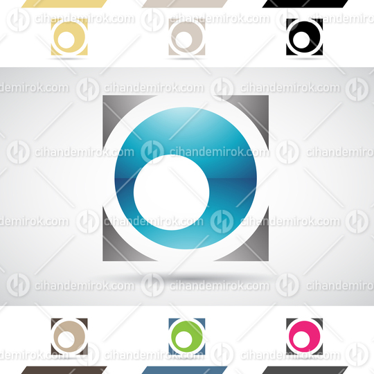 Blue and Black Glossy Abstract Logo Icon of Square Circle Letter O