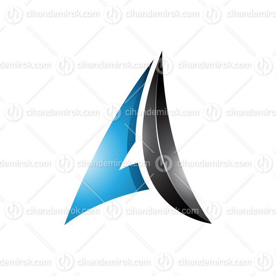 Blue and Black Glossy Embossed Paper Plane Shaped Letter A Icon