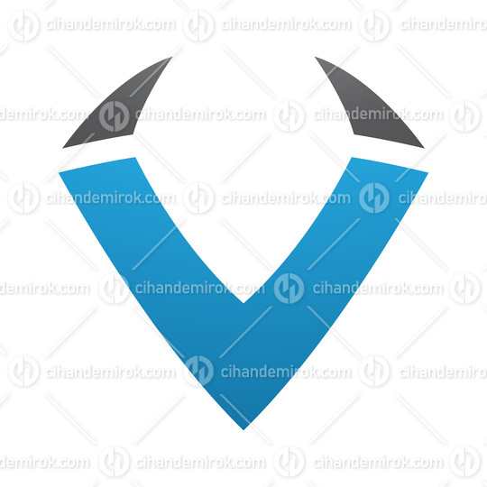 Blue and Black Horn Shaped Letter V Icon