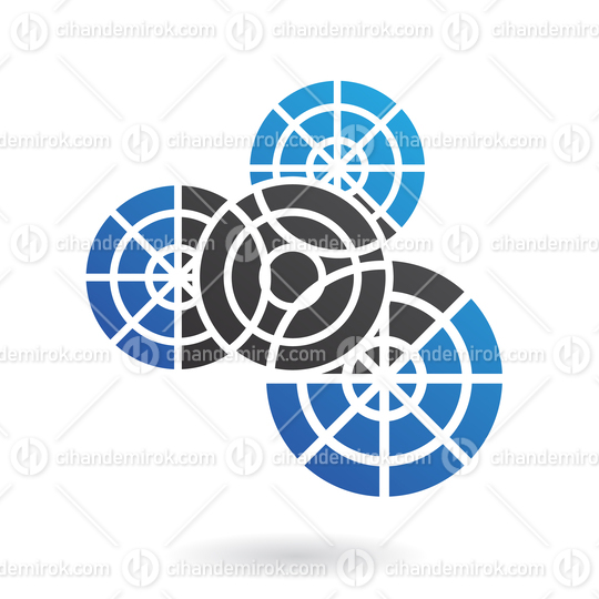 Blue and Black Intersecting Cogs Abstract Logo Icon