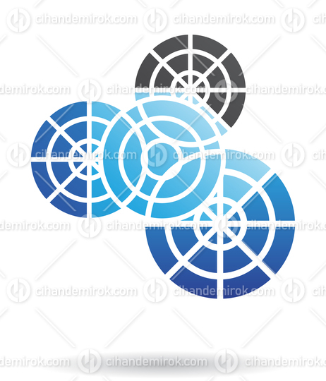 Blue and Black Intersecting Cogs or Gears Abstract Logo Icon
