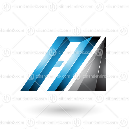 Blue and Black Letter A of Glossy Diagonal Bars