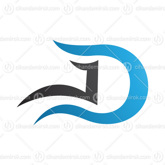 Blue and Black Letter D Icon with Wavy Curves
